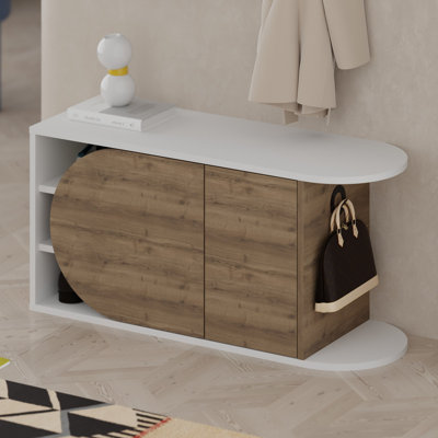 Modern Shoe Cabinet with Soft-Close Hinges, 100% Melamine Coated Particle Board, 40.9 x 19.7 x 14.6 inches | Weight Capacity: 176 lbs | Push to Open Doors | Stylish Hitit & White Design for Entryway Organization