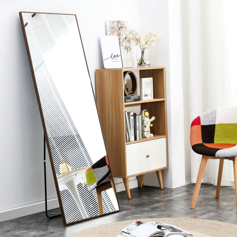 Miroir à fixation murale en bois massif 65 * 23, verre incassable, plancher attrayant 65 po x 23 po