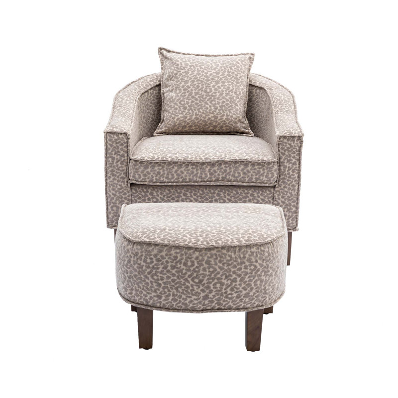 Fauteuil demi-tonneau rembourré Mid Club Modern, Chenille léopard gris