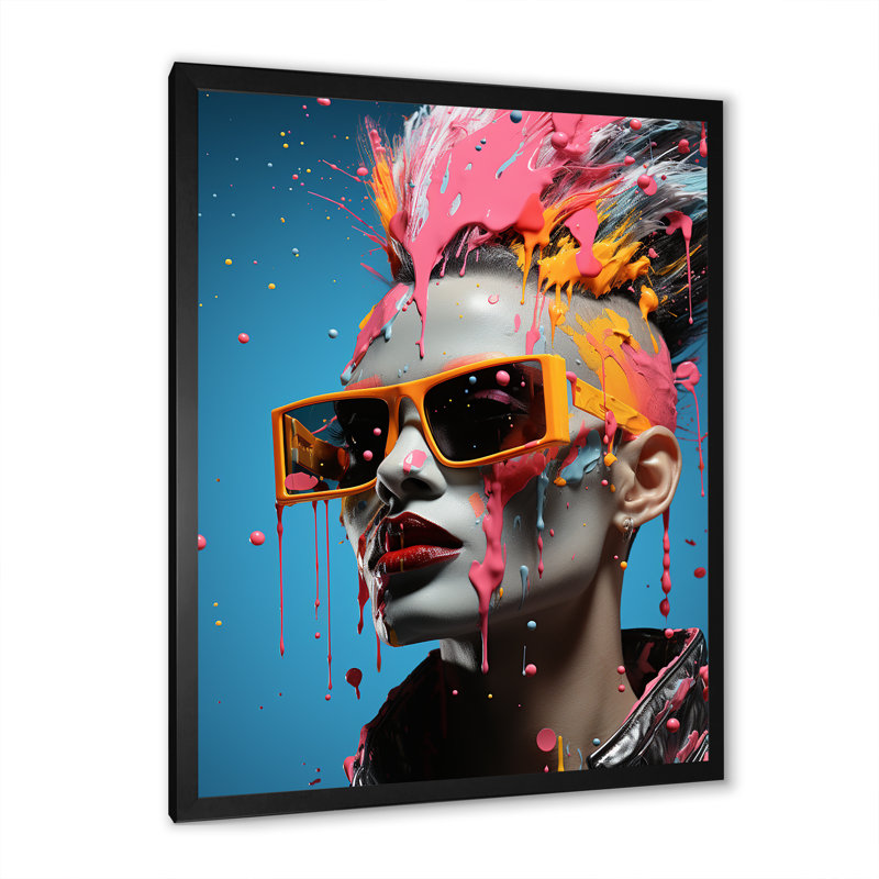 «Bold Balance On Woman Mohawk Fashion Expression III», art mural Pop Art, Cadre simple noir, H 32 po x l 16 po x P 1 po