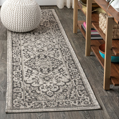 Nate Boho Medallion Textured Weave Gray/Black Indoor/Outdoor Rug