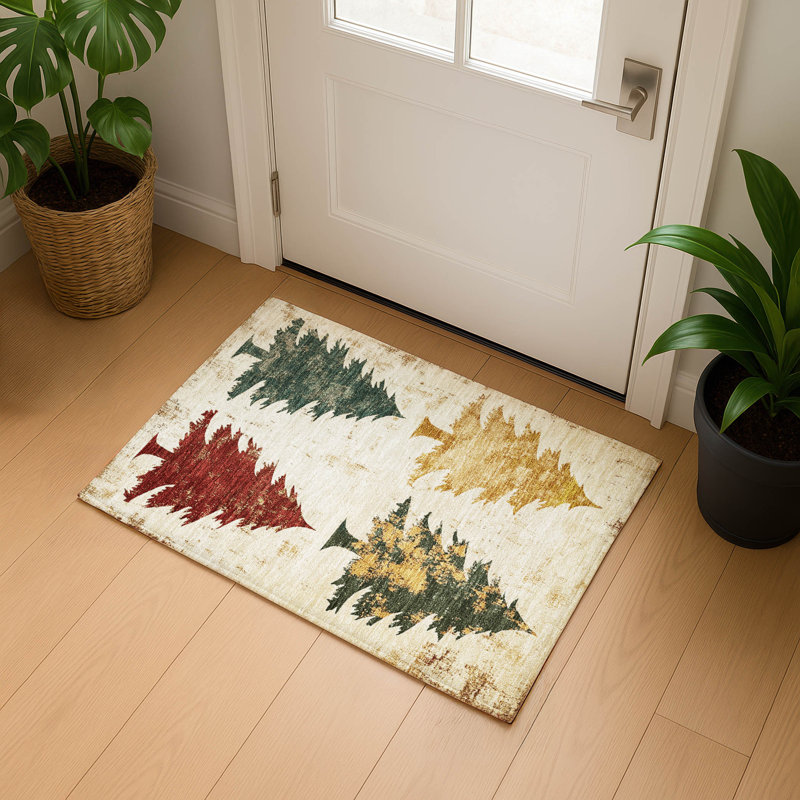 Premium Machine Washable Dockside AMF1811 Christmas Tree Shadows Rug, Rectangle 1'8" x 2'6"