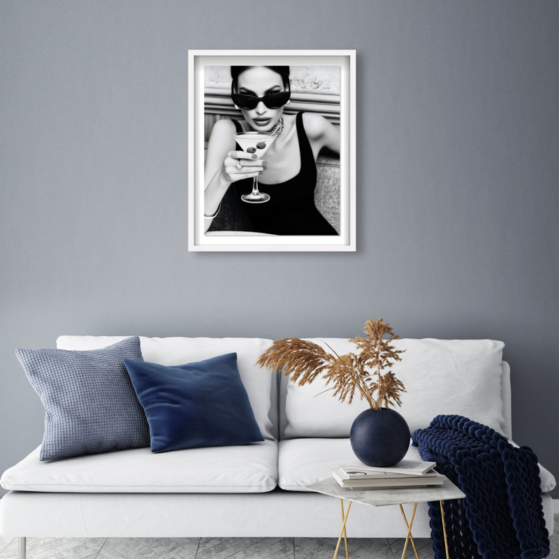 Midnight Sip Framed Graphic Art, 25.5"H x 21.5"W, White Shadowbox
