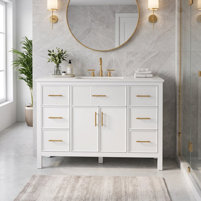Meuble-lavabo simple autoportant moderne de 48 po avec 7 tiroirs cannelés