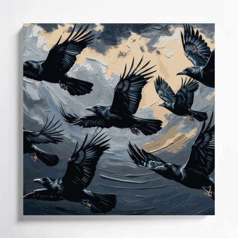 Birds American Crow Grey Canvas Wall Art, 12" H x 12" W