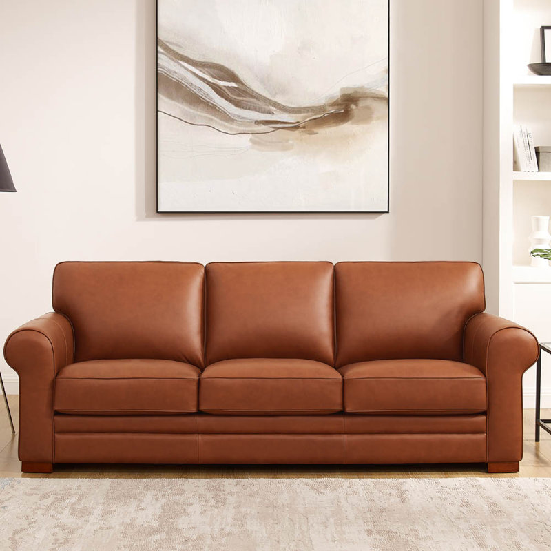 Cinnamon Brown Leather Lawson Sofa with Removable Cushions