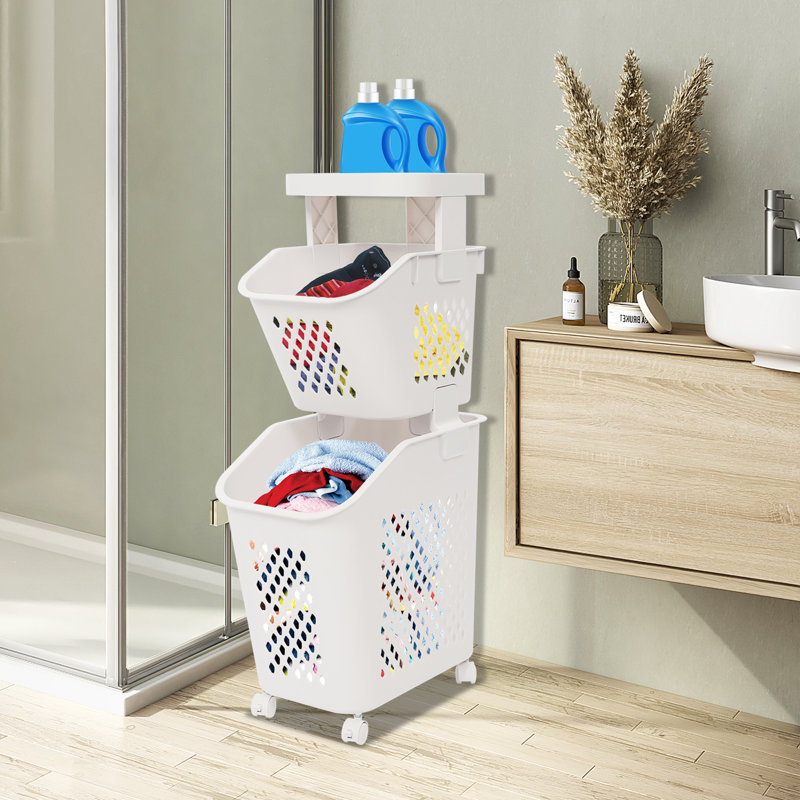 Multi-layer Laundry Basket With Wheels, 29.60" H x 8.30" W x 15.10" D