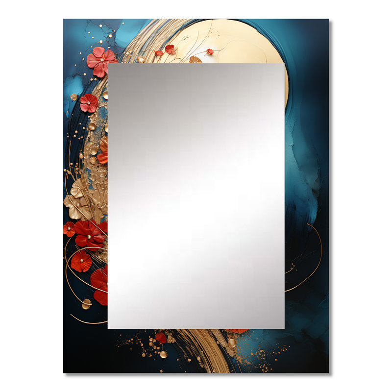 Gold Red Abstract Fractal Gold And Red - Fractals Mirror, Gold Decorative Wall Mirror, Printed Metal Art, 32" x 24"