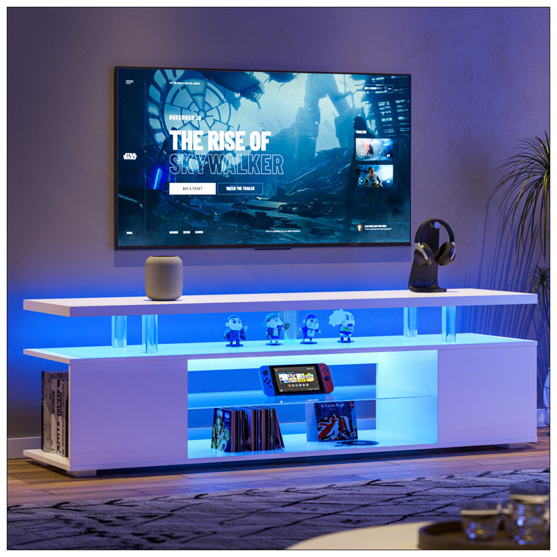Meuble télé pour meuble télé 70 pouces à DEL avec console de rangement multimédia et grande armoire latérale pour le salon