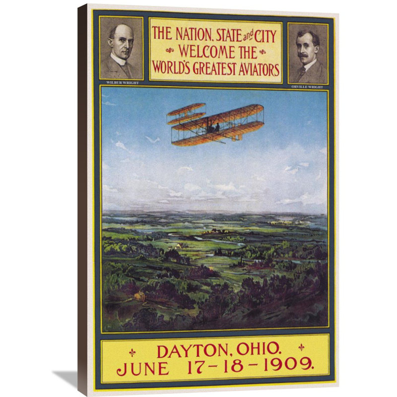 « dayton, ohio the the wright brothers » par walker litho, affiche rétro, H 42 po x l 28 po x P 1,5 po