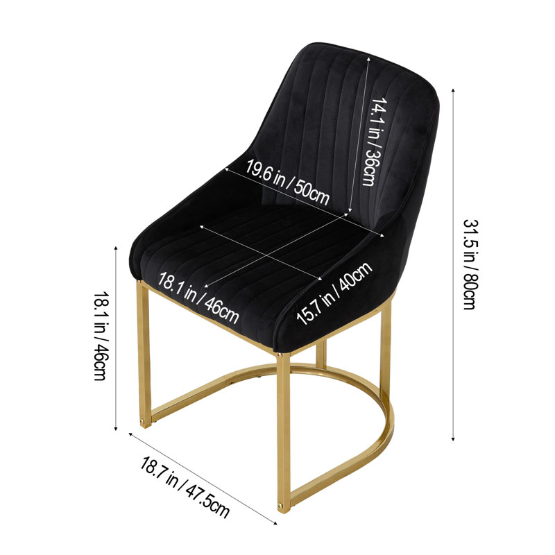 46cm H Velvet Upholstered Metal Wing Back Armchair, Black