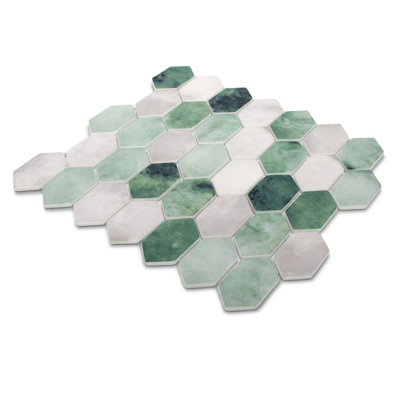 Carreau de mosaïque en verre recyclé hexagonal 10,75 po x 10,12 po, Vert
