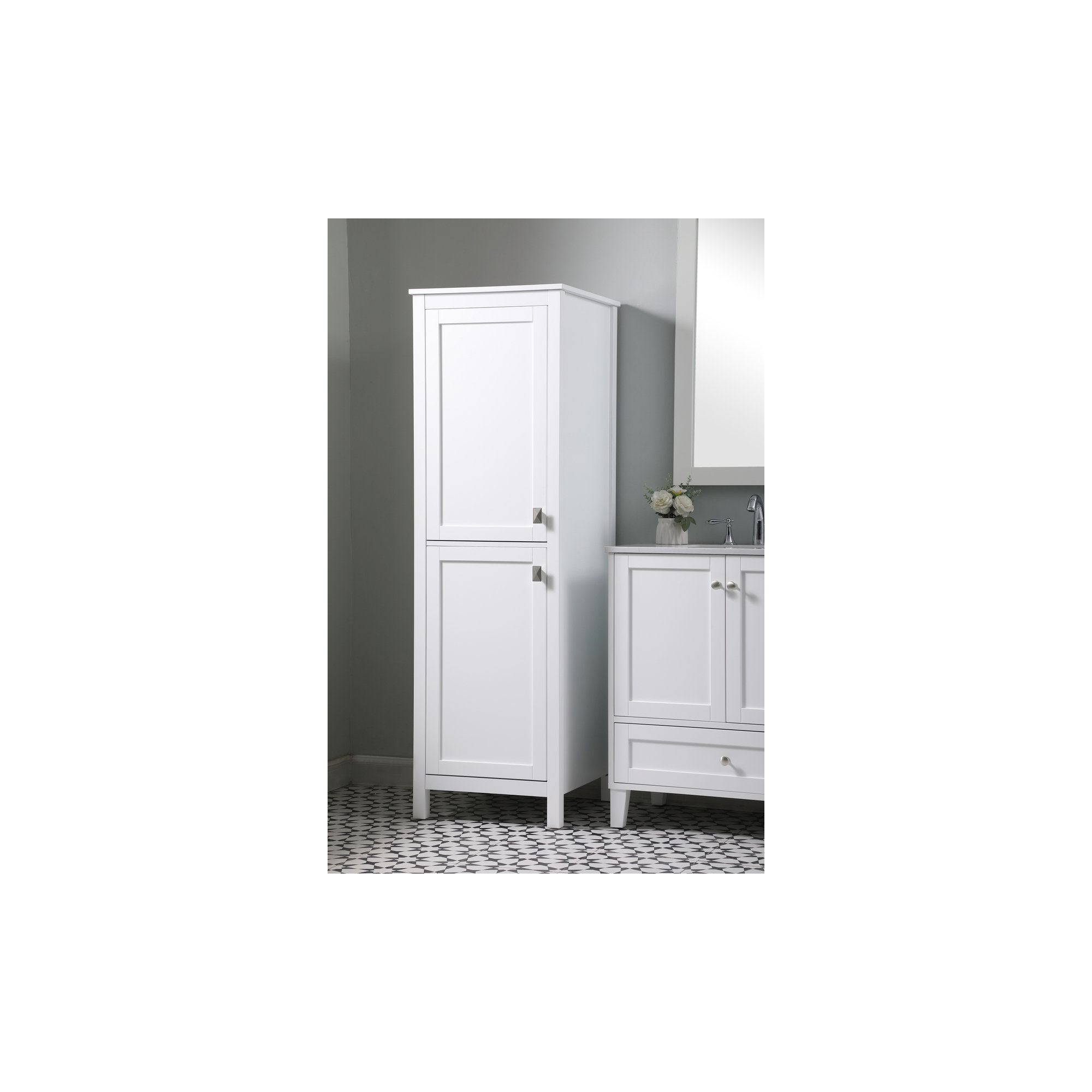 Destinymarie Linen Cabinet, 65"H x 20"W x 22"D, White/Brushed Nickel