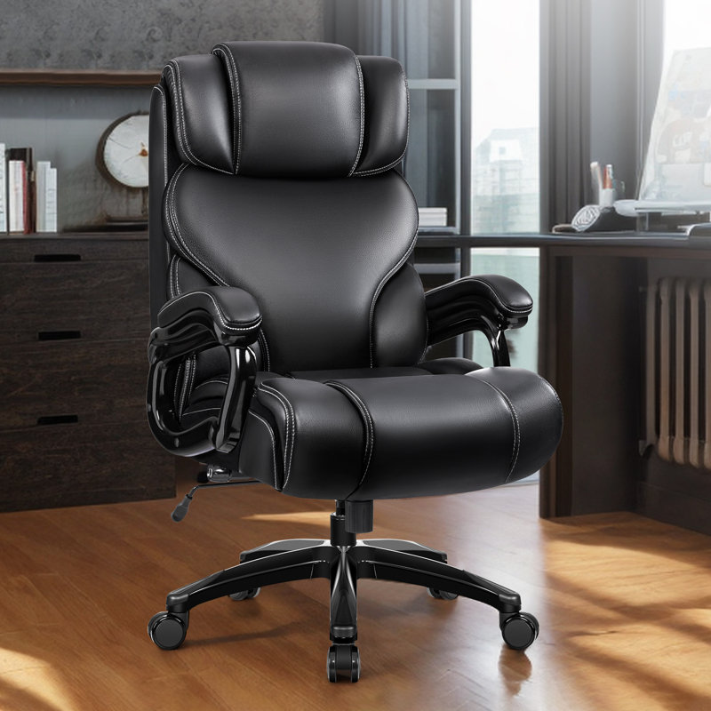 Renasia Faux Leather Swivel Executive Chair with Lumbar Support , Black