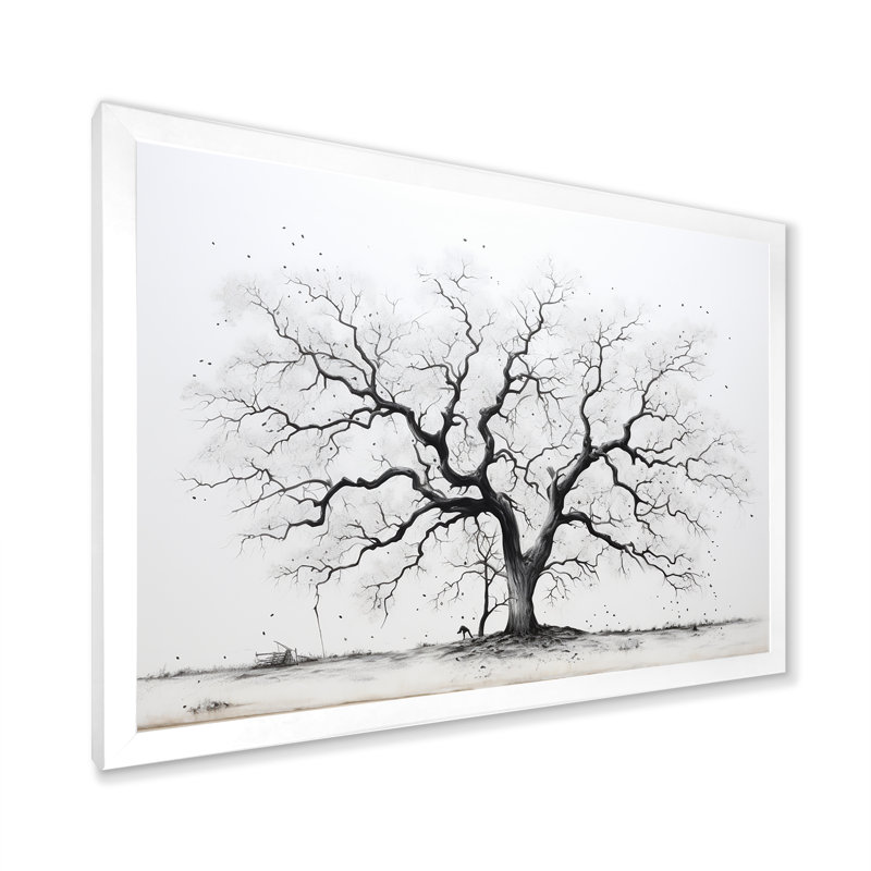 Baobab gris minimalisme sur toile, H 34 po x l 44 po x P 1,5 po, Cadre photo blanc
