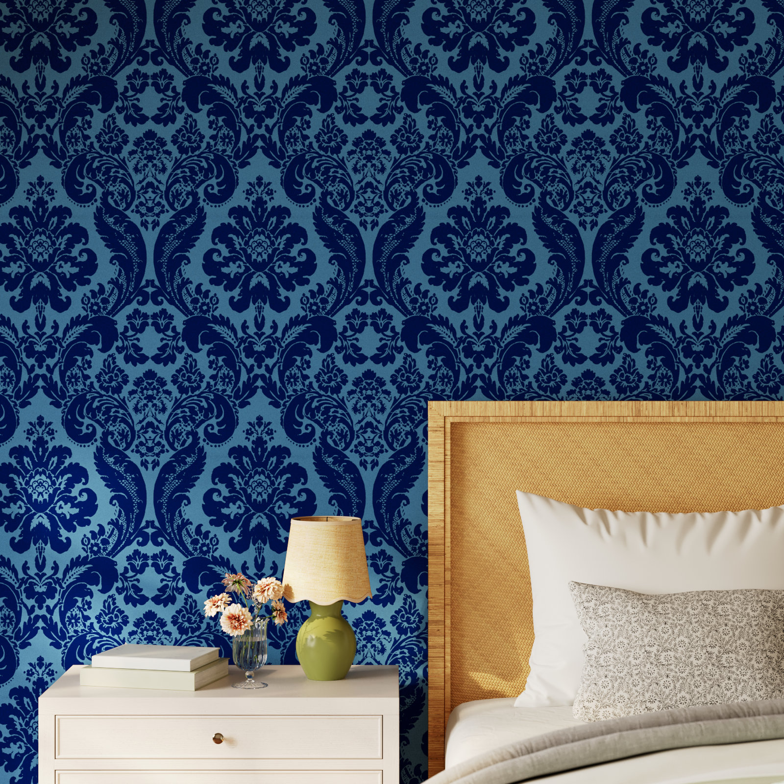 Melvin Damask Wallpaper, Blue