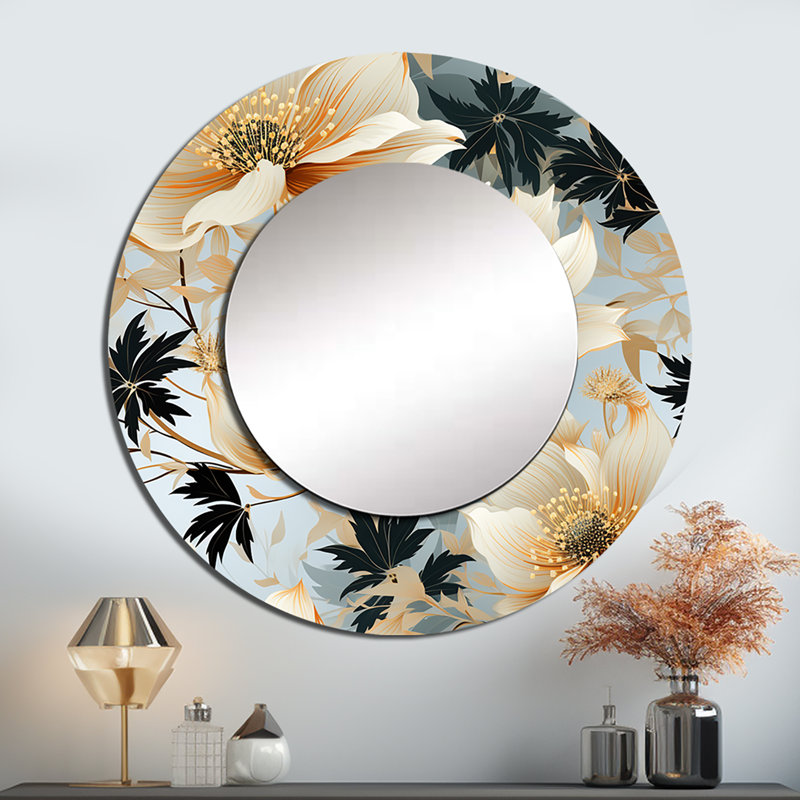 Rubyleigh Delicate Magnolia Dreams - miroir mural décoratif floral, grand miroir rond Cottage, impression d'art en métal