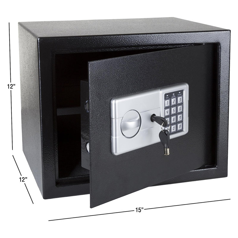 Stalwart Digital Safe - Compact Steel Money Security Box with Electronic Keypad and Manual Override Keys - Strongbox for Valuables