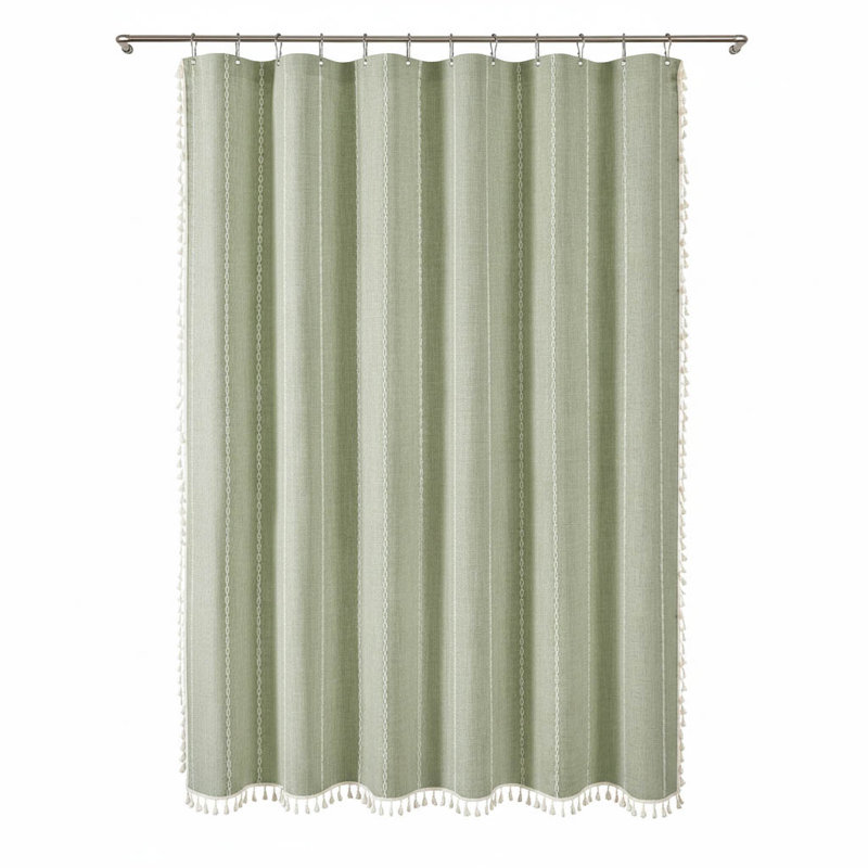 Boho Farmhouse Tassel Shower Curtain, Green