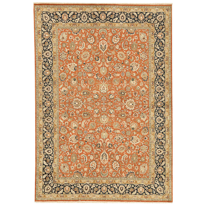 Hand Knotted Area Rug in Rust And Navy