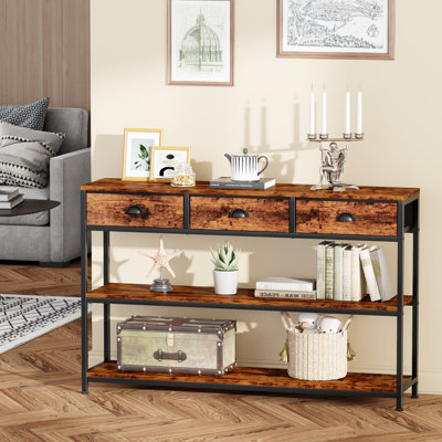 Console Table with 3 Fabric Drawers, Console Table Metal Frame Sofa Table with 2 Shelves for Living Room and Hallway
