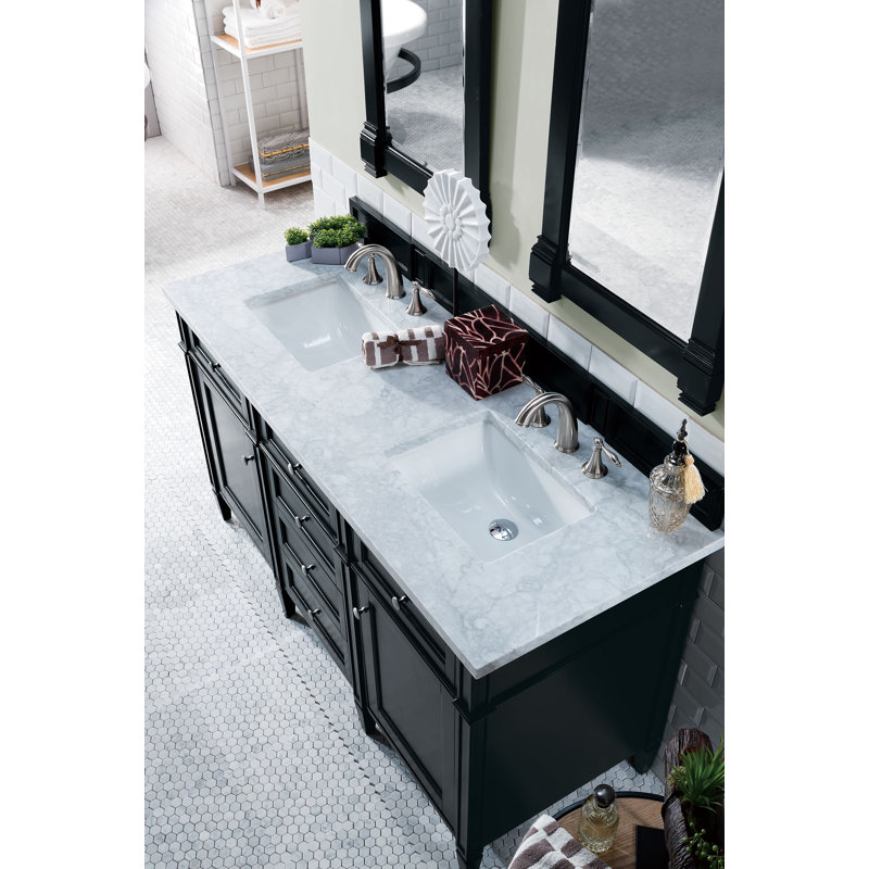 Brittany 60'' W Double Vanity, Carrara White, Black Onyx, 8" Widespread