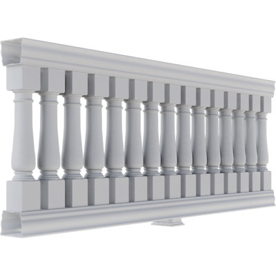 Fiberthane 700 Series Oxford Unassembled Balustrade Railing Kit, 42 1/2" Overall Height x 9'L. Kit includes (15) 5"W x 30"H Oxford Balusters, (1) 108"L Top Rail, (1) 108"L Bottom Rail, (4) Railing Installation Brackets & 1 Support Block