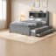 Lit plateforme moderne gris avec rangement, bois de pin et MDF pour un usage familial