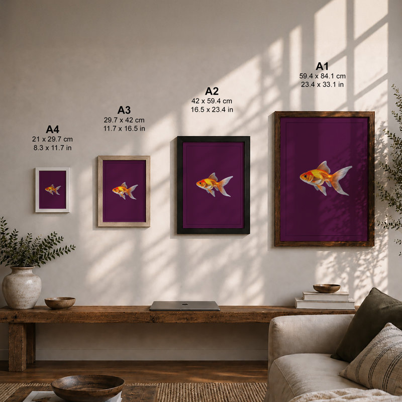 Swimming Goldfish Minimalist - Framed Print, Unframed, A2 - 59.4 x 42.0 cm