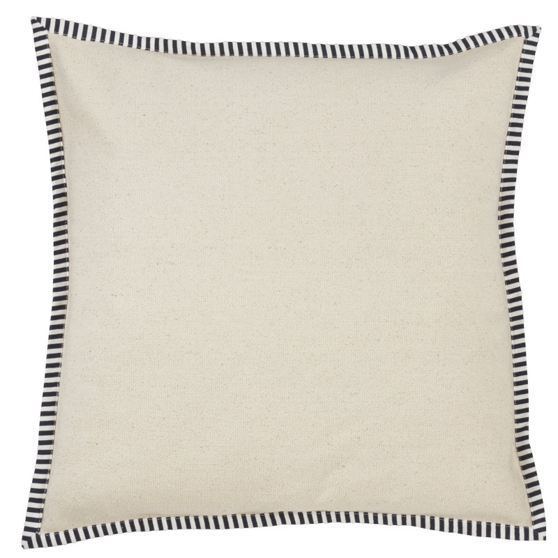 Ivory and Black Striped Flange Square Cotton Throw Pillow