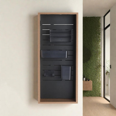 Wall Mounted Modular Bathroom Storage Cabinet With Adjustable Bins, Shelf And Hooks