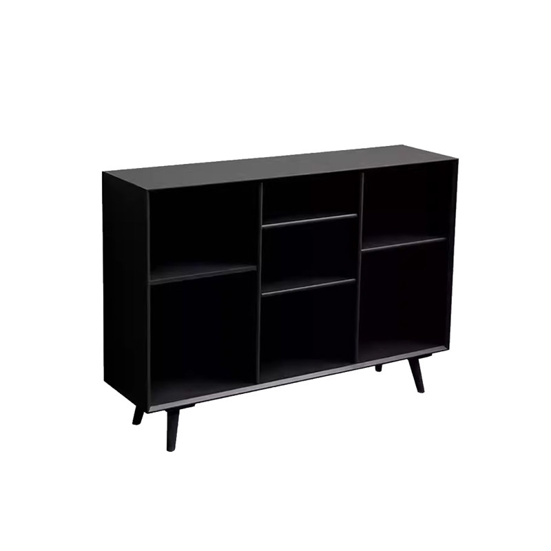 Minimalist Modern Living Room Floor Display Solid Wood Bookshelf,  (3 Shelves) 33.46"H x 39.37"W x 12.6"D, Black