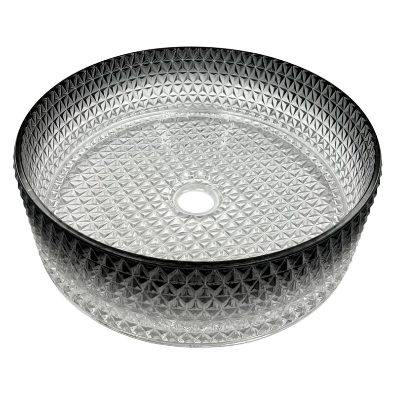 Scotch 14" Round Diamond Textured Glass Vessel Bathroom Sink - Timeless Collection, Black/Gray, 14"