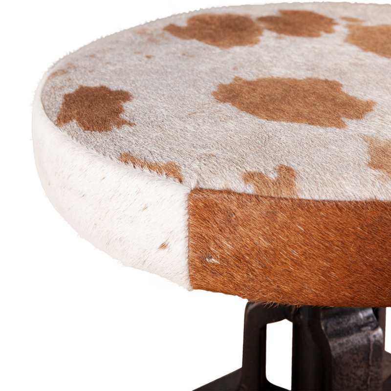 Wellington Upholstered Adjustable Stool with Metal Frame, Cowhide