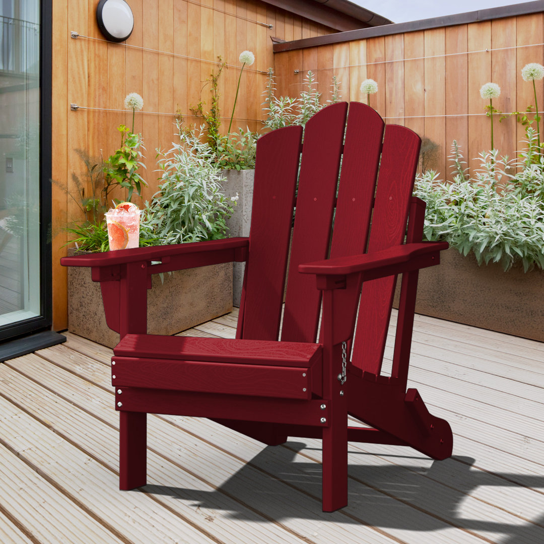 Plastic/Resin Folding Adjustable Back Adirondack Chair with Cup Holder Rosecliff Heights 