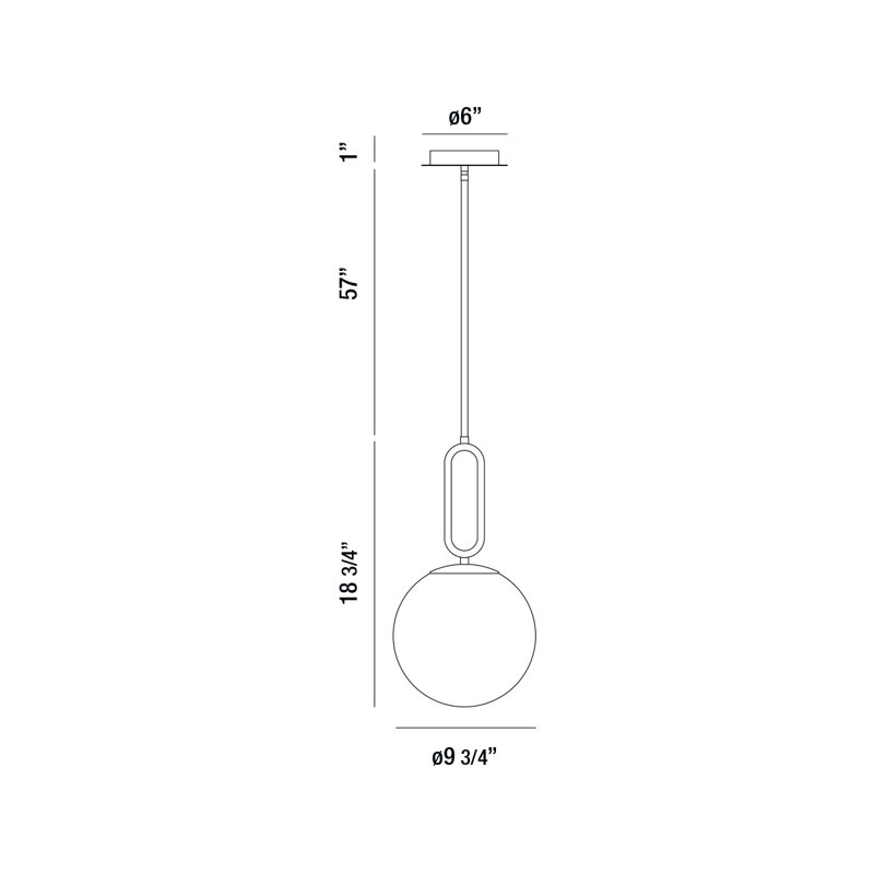Luminaire suspendu à globe unique à 1 lumière, H 115,75 po x l 9,75 po x P 9,75 po