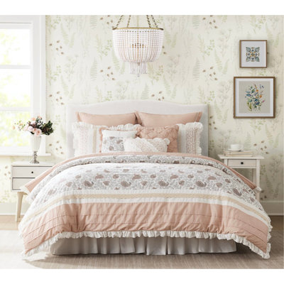 Blush Queen 9 Piece Bedding - Cotton Dawn With Decorative Accents Comforter & Fabrics
