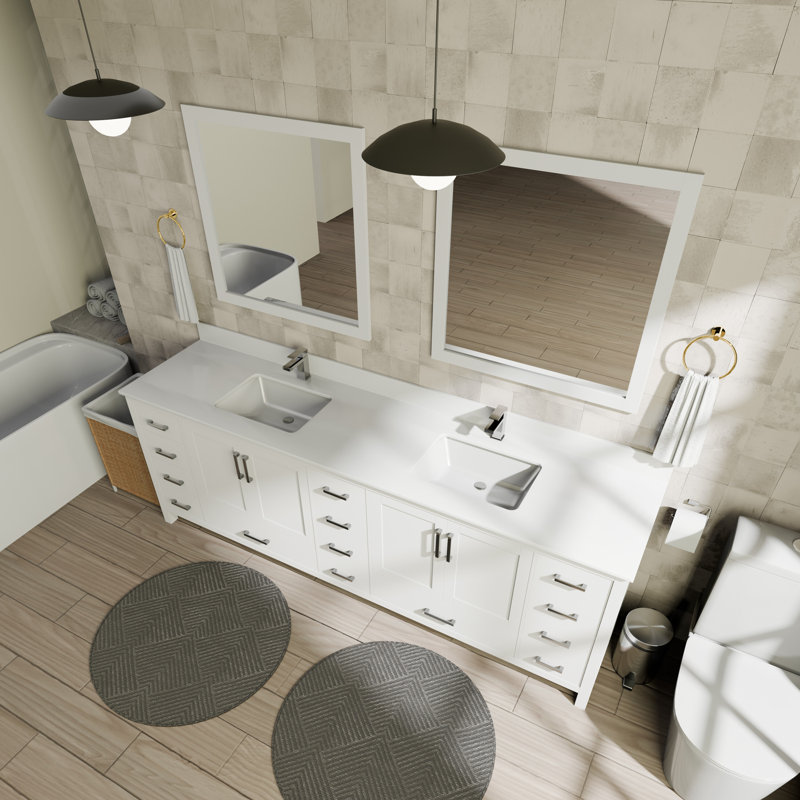 Jacques 84" Double Bathroom Vanity Set, White, White Quartz