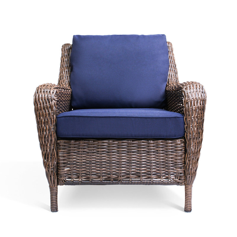 Chaise à assise profonde en osier avec coussin bleu Krikacy Cambridge