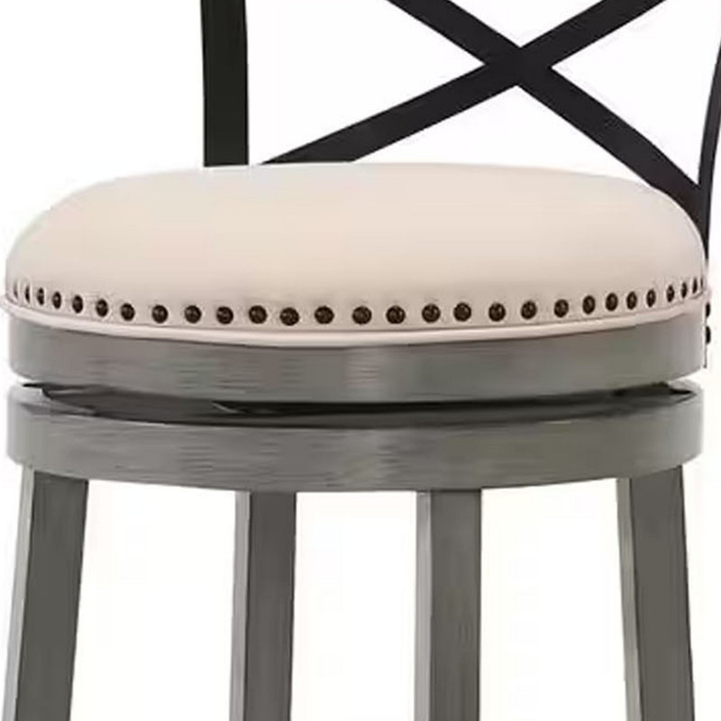 Hesser Swivel Upholstered Counter Stool with Solid Wood Frame, Biege/Light Gray, Bar Stool (30.5” Seat Height)