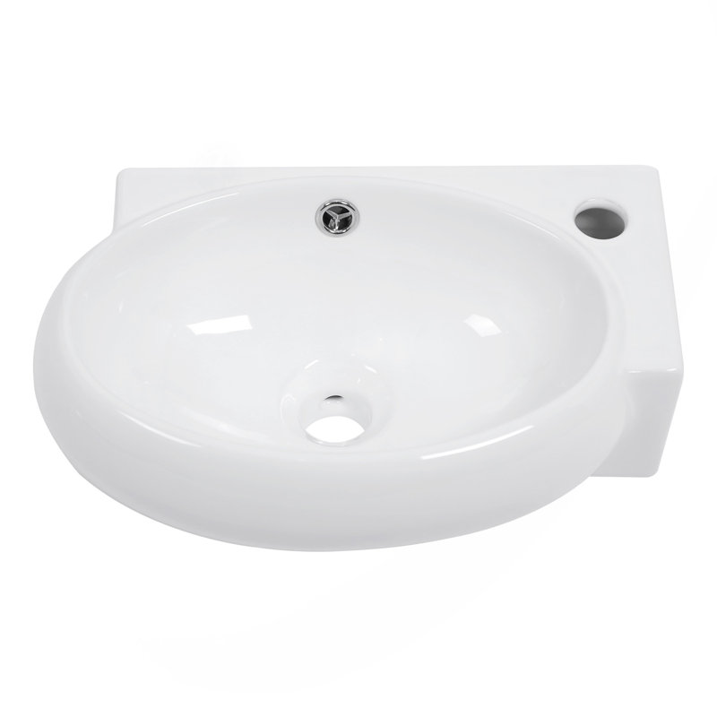Lavabo de salle de bain mural rectangulaire en céramique blanche 16,5 x 11 po avec trou de robinet simple