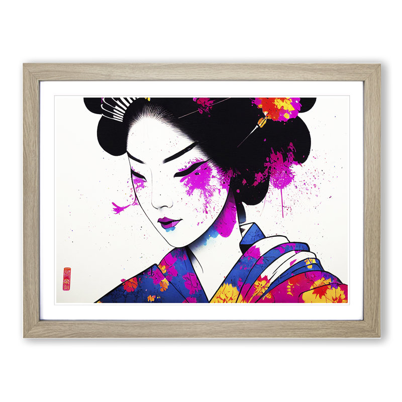 A Splashed Geisha Vol.2 Abstract - Single Picture Frame Print, Grey, 34cm H x 46cm W