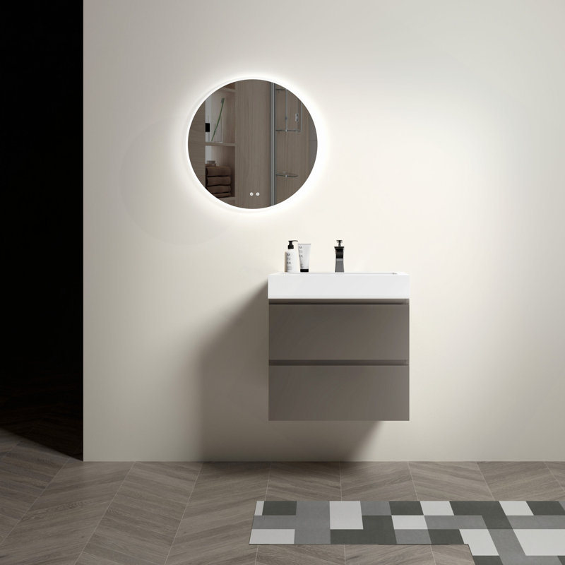 Meuble-lavabo de salle de bain avec lavabo, grand meuble-lavabo flottant mural pour salle de bain moderne, lavabo une pièce sans drain ni robinet, pré-assemblé