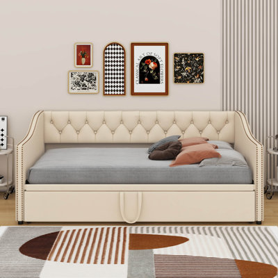 Twin Size Upholstered Daybed With Pop Up Trundle