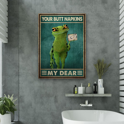 Frog - Your Napkins, My Dear Gallery Wrapped Canvas - Bath And Laundry Animal Illustration Decor, Green And White Bathroom Decor