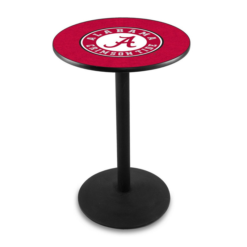 Round Metal Base Dining Table, Black Wrinkle, University of Alabama - Script "A" Logo
