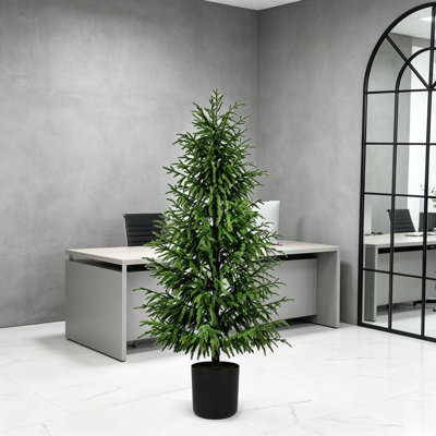 5FT Artificial Topiary Tree For Outdoor Front Porch Decor, Faux Norfolk Pine UV Resistant And Potted, Fake Shrub Evergreen For Indoor Outdoor Use, 1 Pack