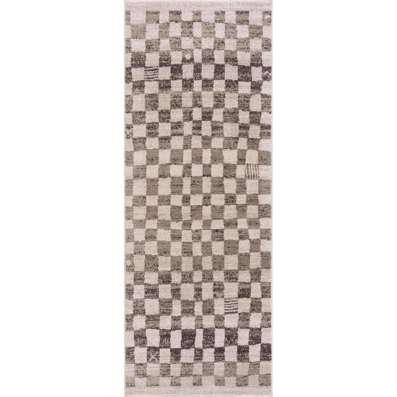 Jasha Checkered Area Rug, Runner 2'7" x 10', Brown
