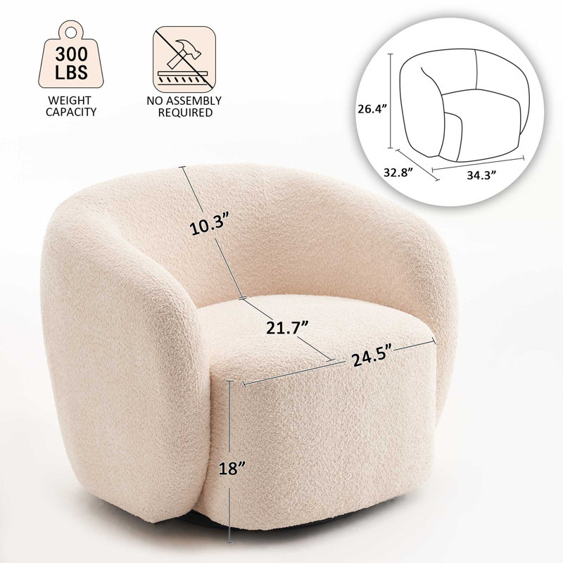 Coheman Upholstered Swivel Accent Chairs, Boucle Swivel Barrel Chair, Arm Chairs for Small Space, Light Beige