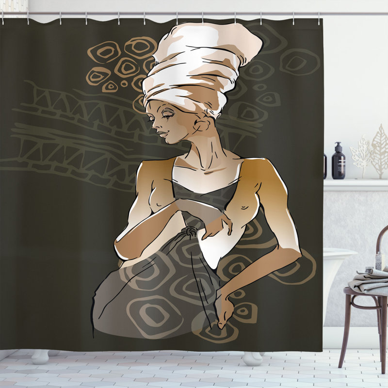 Ensemble de rideau de douche africain + crochets, H 70 po x l 69 po
